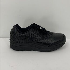 Brooks Addiction walking shoe sneaker black leather tie lace-up comfort women 6